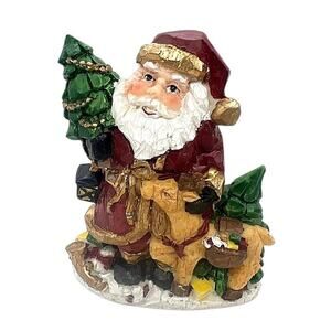 Vtg 1998 Artmark Wood-like Santa Claus Figurine Christmas Tree Reindeer Toys 4"